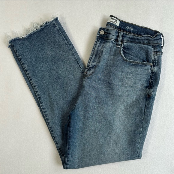 Kensie Denim - Kensie Jeans Vintage Luxe Juliet High Rise Slim Medium Wash Raw Hem Size 14